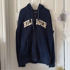 Tommy Hilfiger Navy Blue Zip-Up Hoodie Men’s Size L Logo Winter Fall Cozy